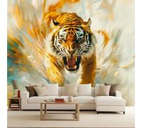 Papel Pintado 3D Tigre Tejido No Tejido Papel Tapiz Fotomurales Corriendo Tigre Moderno Murales Animales Diseno Fotográfico Dormitorio Salón -366x256cm
