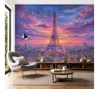 Papel Pintado 3D Torre Eiffel París Ensueño Escena Romántica Puesta Sol 350X256Cm Rosa Púrpura Xxl Fotomurales Tejido No Tejido Murales Decorativos Pared Papel Tapiz Moderna Dormitorio Para La Sala