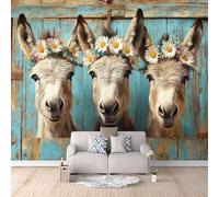 Papel Pintado 3D Tres Burros 200x140 cm Fotomurales Tejido No Tejido, Guirnalda Papel Tapiz Grande Murales Fotográfico Moderno Decoración de Paredes