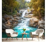 Papel Pintado 3D Tropical Bosque Cascada 400Anx280Al cm Fotomurales Tejido No Tejido, Paisaje Natural Papel Tapiz Grande Murales Fotográfico Moderno Decoración de Paredes