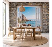 Papel Pintado 3D Vista Desde La Ventana De La Roca Rural Playa Natural 250X175Cm Azul Xxl Fotomurales Tejido No Tejido Murales Decorativos Pared Papel Tapiz Moderna Dormitorio Para La Sala