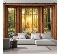 Papel Pintado 3D Vista Desde La Ventana Del Bosque Natural Sol Flores Pradera 200X140Cm Verde Xxl Fotomurales Tejido No Tejido Murales Decorativos Pared Papel Tapiz Moderna Dormitorio Para La Sala