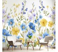 Papel Pintado 3D Zonas Rurales Flores 450An×315Al cm Fotomurales Tejido No Tejido, Blanco Papel Tapiz Grande Murales Fotográfico Acuarela Vides Flores Decoración de Paredes