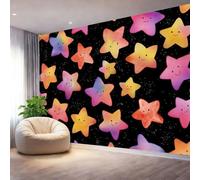 Papel Pintado 400 x 280 cm（WxH,Estrellas Acuarelas Sueños Mural de Pared Grande Negro - Decorativo Removible para Muebles Salón y Dormitorio Infantil Fácil de Instalar