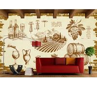 Papel pintado a mano retro pared de ladrillo rojo bodega barril pintura decorativa cafetería restaurante mural, 3D, 300x210cm