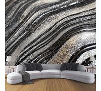 Papel Pintado Abstracto 150×105cm Fotomurales Para Pared 3D, Mármol Rayado Negro Plateado Papel Tapiz Pintado En Tejido de seda - Pared Moderna,Plata Negro Murales Fotográficos Decorativos