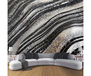 Papel Pintado Abstracto 150×105cm Fotomurales Para Pared 3D, Mármol Rayado Negro Plateado Papel Tapiz Pintado En Tejido de seda - Pared Moderna,Plata Negro Murales Fotográficos Decorativos