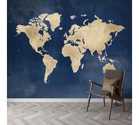 Papel pintado abstracto azul mapamundi geometría fotográfica, decoración elegante, papel pintado mural, 300 x 210 cm (ancho x alto), decoración de pared, papel pintado de diseño, decoración de pared