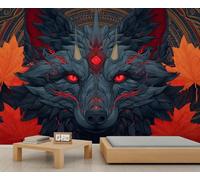 Papel pintado abstracto de lobo de fantasía, mural de pared con hojas de arce otoñales, papel pintado para habitación de niñas, para sala de estar, dormitorio, póster mural, 390 x 260 cm