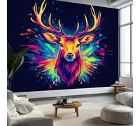 Papel pintado abstracto graffiti animal cabeza de ciervo mural de pared 400 pulgadas de ancho x 280 cm de alto, mural fotográfico panorámico personalizado azul oscuro - Diseño moderno, póster