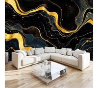 Papel Pintado Abstracto Lujoso Elegante Textura De Mármol Paisaje 400 x 280 cm, Negro Amarillo Tejido No Tejido Póster Fotomurales Decoración Pared, Para Dormitorio Salón Decorativos Murales