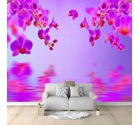 Papel Pintado Abstracto Orquídea Mariposa Zen Reflexión 250 x 175 cm, Fotomural para Paredes Mural - Decoración de Pared para Salón Habitaciones Púrpura