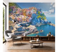 Papel Pintado Acantilados Pueblos Bahías Rocosas, Mural De Pared Panorámico Paisajes De La Costa Mediterránea, Fotomural Para Paredes Mural - Decoración De Pared Para Salón 250x175cm, Azul