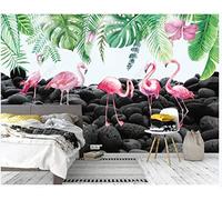 Papel pintado adhesivo pared cuadros modernos salón XXL póster 3D Damasco Murales pared de fondo del flamenco de la planta de la selva tropical fondos fotografía decoración par