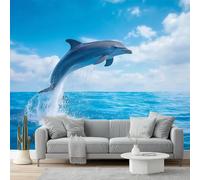 Papel Pintado Animalazul Delfines Olas 3D Panorámico No Tejido - Fotomurales Decorativos Para Salón, Dormitorio Y Oficina - Diseño Moderno Pared Del Hogar