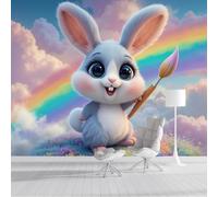 Papel Pintado Animales de dibujos animados 300x210cm Fotomurales Para Pared 3D, Conejo arcoiris Papel Tapiz Pintado En Tejido de seda - Pared Moderna,rosa Murales Fotográficos Decorativos