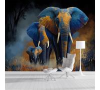 Papel Pintado Animales Salvajes 400 × 280 Cm Fotomurales Para Pared 3D, Elefante Africano De Las Praderas Papel Tapiz Pintado En Tejido De Seda - Pared Moderna,Azul Murales Fotográficos Decorativos