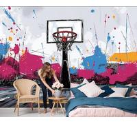 Papel Pintado Aro de baloncesto salpicado de tinta Estilo de grafiti deportivo 400x280cm Fotomurales Para Pared 3D, Aro de baloncesto salpicado de tinta Papel Tapiz Pintado En Tejido de seda negro