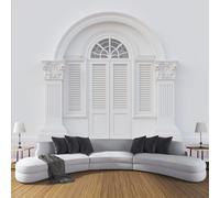 Papel Pintado Arquitectura Antiguo Singapur Papel Tapiz Fotográfico Persianas Tallada Papel de Pared Póster Fotomurales Decoración De Pared para Salón Dormitorio Comedor, 400x280cm, Blanco Marfil