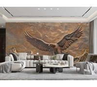 Papel Pintado Arte Moderno Dapeng Alas Extendidas Cobre Relieve Águila Pintura Roca TV Sofá Fondo Pared Dormitorio Sala Estudio Mural,3D,300x210cm