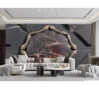Papel Pintado Arte Moderno Mármol Marrón Y Rojo Geométrico Panel De Roca Pintura TV Sofá Fondo Pared Papel Tapiz Sala Dormitorio Comedor Mural,3D,200x140cm
