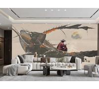 Papel Pintado Arte Moderno Tinta Bajo La Luz De La Luna Lago Con Peces Pintura De Paisaje TV Sofá Sala De Estar Fondo Pared Comedor Dormitorio Estudio Mural,3D,350x245cm