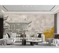 Papel Pintado Arte Nostálgico Montañas Pintadas A Mano Y Cascadas De Agua Que Fluyen Pinturas De Paisajes TV Sofá Sala De Estar Fondo Pared Comedor Dormitorio Sala De Estudio Mural,3D,150x105cm