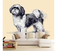 Papel Pintado Arte Vectorial Retro Perro, Beige Fotomurales Pared tela no tejida Decorativos Murales Fotográfico, 3D Moderno Decoración de Paredes 400 x 280 cm