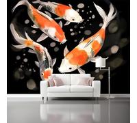 Papel Pintado Artes Tradicionalesnegro Koi Burbujas 3D Panorámico No Tejido - Fotomurales Decorativos Para Salón Dormitorio Y Oficina - Diseño Moderno Pared Del Hogar