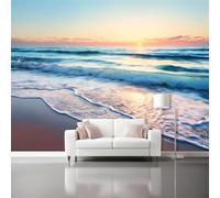 Papel pintado Atardecer Playa Naturaleza Hermosa Papel pintado tejido no tejido 200 x 140 cm decoración Pared decorativos Tv Fondo Pared Dormitorio Murales Papel Tapiz Moderno Naranja Azul