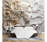 Papel Pintado Autoadhesivo 3D Relieve Rostro Femenino Clásico Mural Pared 250 X 360 cm Efecto Textura en Relieve Papel Pintado Removible e Impermeable para Decoración Paredes Salón Dormitorio.