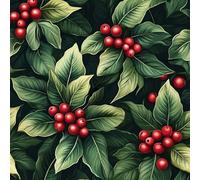 Papel Pintado Autoadhesivo Adhesivo Fruto Rojo Hojas Verdes. Retro Flores Papel Pintado Tejido No Tejido para Decoración de Paredes en Baño, Sala de Estar, Dormitorio y Muebles de Cocina 44x200 cm