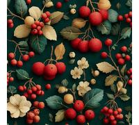 Papel Pintado Autoadhesivo Adhesivo Fruto Rojo Hojas Verdes. Retro Flores Papel Pintado Tejido No Tejido para Decoración de Paredes en Baño, Sala de Estar, Dormitorio y Muebles de Cocina 44x1000 cm