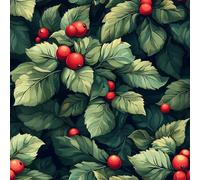 Papel Pintado Autoadhesivo Adhesivo Fruto Rojo Hojas Verdes. Retro Flores Papel Pintado Tejido No Tejido para Decoración de Paredes en Baño, Sala de Estar, Dormitorio y Muebles de Cocina 44x300 cm