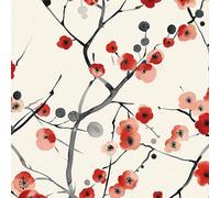 Papel Pintado Autoadhesivo Floral Rojo y Negro, 44 x 300 cm Papel Pintado Acuarela Flor de Ciruelo Negro y Naranja Ramas Vinilo Adhesivo para Muebles,Armarios,Libreria,Sala de Estar, Dormitorio,Baño