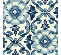 Papel Pintado Autoadhesivo Flores 45cm x 300cm Vinilo Muebles Cocina, Cuadrado Geométrico Floral Azul Papel Adhesivo para Muebles Pared, Impermeable PVC Pegatina Decorativos Pared Salon