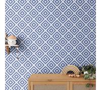 Papel Pintado Autoadhesivo Geometría Azul Papel Pintado Pared Dormitorio Armario Muebles Sala de Estar Cocina Decoración Pelar y Pegar Impermeable Vinilo Pared 45x300 cm/1 rollo