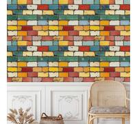 papel pintado autoadhesivo infantil 44 X1000Lcm Arte De Ladrillos Cuadrados Coloridos papel pintado autoadhesivo pared Diseño moderno y fácil de quitar,ideal para decorar tu oficina o salón Z261828