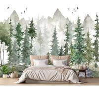 Papel Pintado Autoadhesivo Montañas Árboles Y Acuarelas Fotomurales Autoadhesivo Murales Dormitorio Wallpaper -ZIZ0087-380cmx260cm