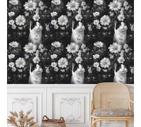 papel pintado autoadhesivo pared 44 X500Lcm Flores De Gato En Blanco Y Negro papel pintado infantil Transforma tu espacio rápidamente en un apartamento o casa alquilada con un estilo elegante Z260411