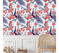 papel pintado autoadhesivo pared 44 X500Lcm Pavo Real De Flor De Ciruelo Rojo papel pintado infantil Transforma tu espacio rápidamente en un apartamento o casa alquilada con un estilo elegante Z263765