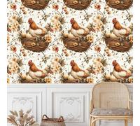 Papel Pintado Autoadhesivo Pascua De Resurrección 45cm x 300cm Vinilo Muebles Cocina, Plantas Y Flores De Pollo Papel Adhesivo para Muebles Pared, Impermeable PVC Pegatina Decorativos Pared Salon