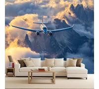 Papel Pintado Avión Fotomurales Pared Avión Cañón Montaña nevada Tejido No Tejido Decorativos Murales Fotográfico Paisaje natural XXL Moderno Decoración de Paredes 3D Tv Fondo Dormitorio (300x210 cm)