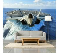 Papel Pintado Aviones De Combate Portaaviones 400 x 280 cm Fotomurales decorativos modernos de pared en tejido no tejido Azul Claro, para murales fotográficos para salón o dormitorio