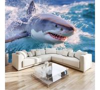 Papel Pintado Azul 200 X 140 Cm Animales Salvajes Art Papel Tapiz Fotográfico Para Sala Cuarto Oficina Salón Tv Fondo Pared Decora, Océano Tiburones No Tejido Decorativos Murales