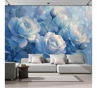 Papel Pintado Azul claro - Papel Pintado Panorámico 300x210cm, Estilo de fantasía Patrón de rosas en acuarela Mural Decoración Del Hogar Para Sala dormitorio comedor oficina