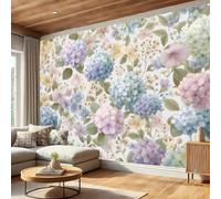 Papel Pintado Azul claro - Papel Pintado Panorámico 350x256cm, Ilustraciones florales Hortensias silvestres Mural Decoración Del Hogar Para Sala dormitorio comedor oficina