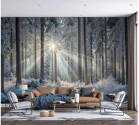 Papel Pintado Azul Claro - Papel Pintado Panorámico 400x280cm, País De Las Maravillas Invernal Bosque, Sol, Campo De Nieve Foto Mural Decoración Del Hogar Para Sala dormitorio comedor oficina