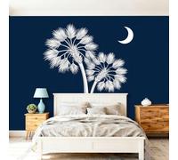 Papel Pintado Azul Oscuro - Papel Pintado Panorámico 350 x 256 cm, Sencillez Palmeras Luna Gigante Foto Mural Decoración Del Hogar Para Sala dormitorio comedor oficina