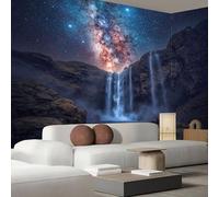 Papel Pintado Azul Profundo Valle De Cascadas Islandesas 450X315Cm Efectos 3D Papel Tapiz Fotográfico Vista Del Nocturno Póster Fotomurales Decoración Pared Para Dormitorio Salón Decorativos Murales